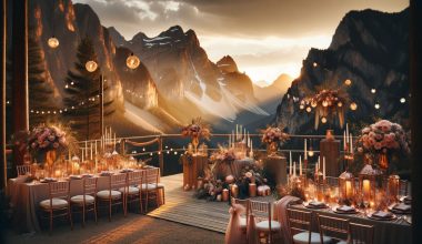 sunset mountain wedding with rustic rose gold decor