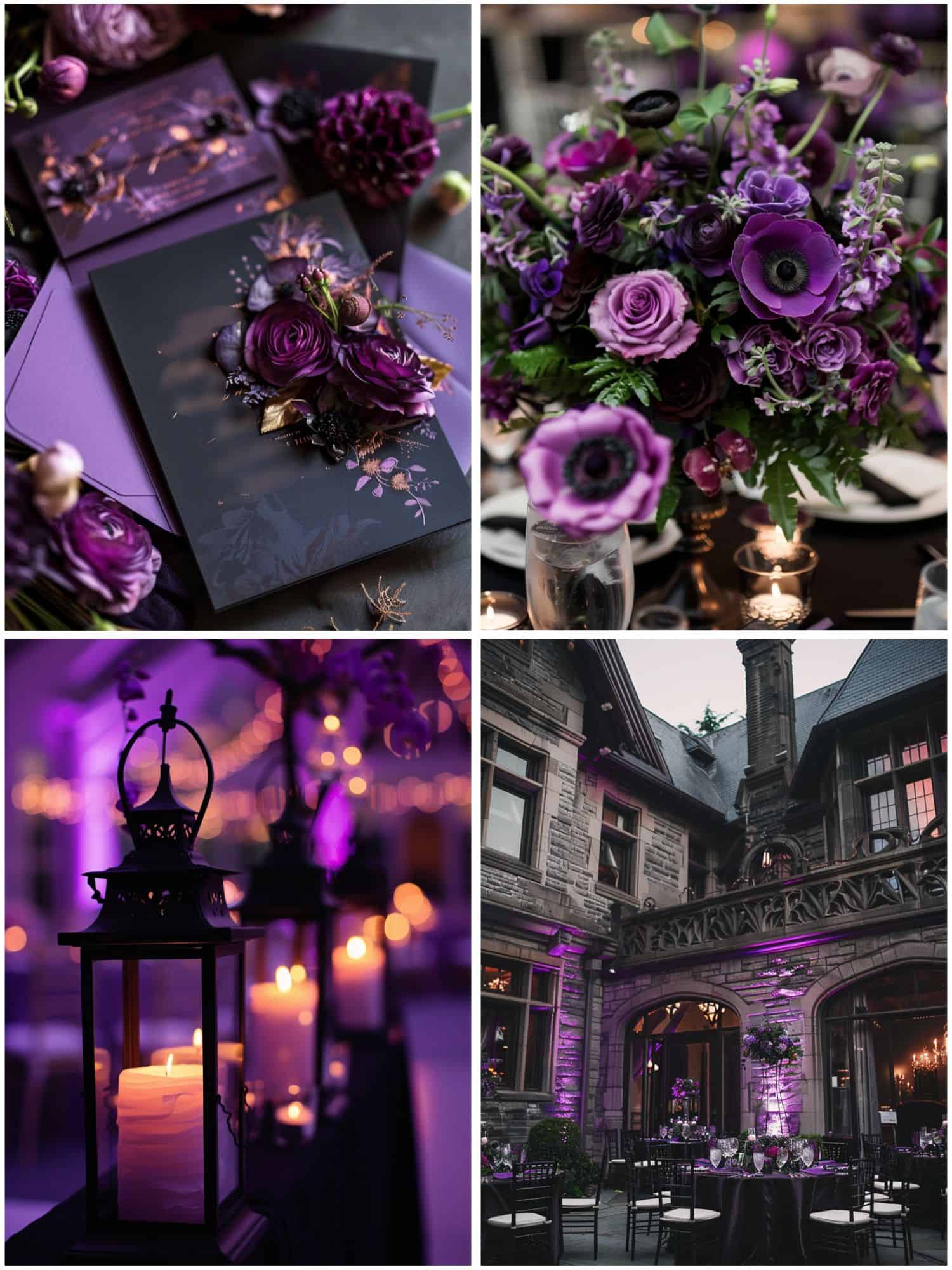 various black and purple wedding theme ideas