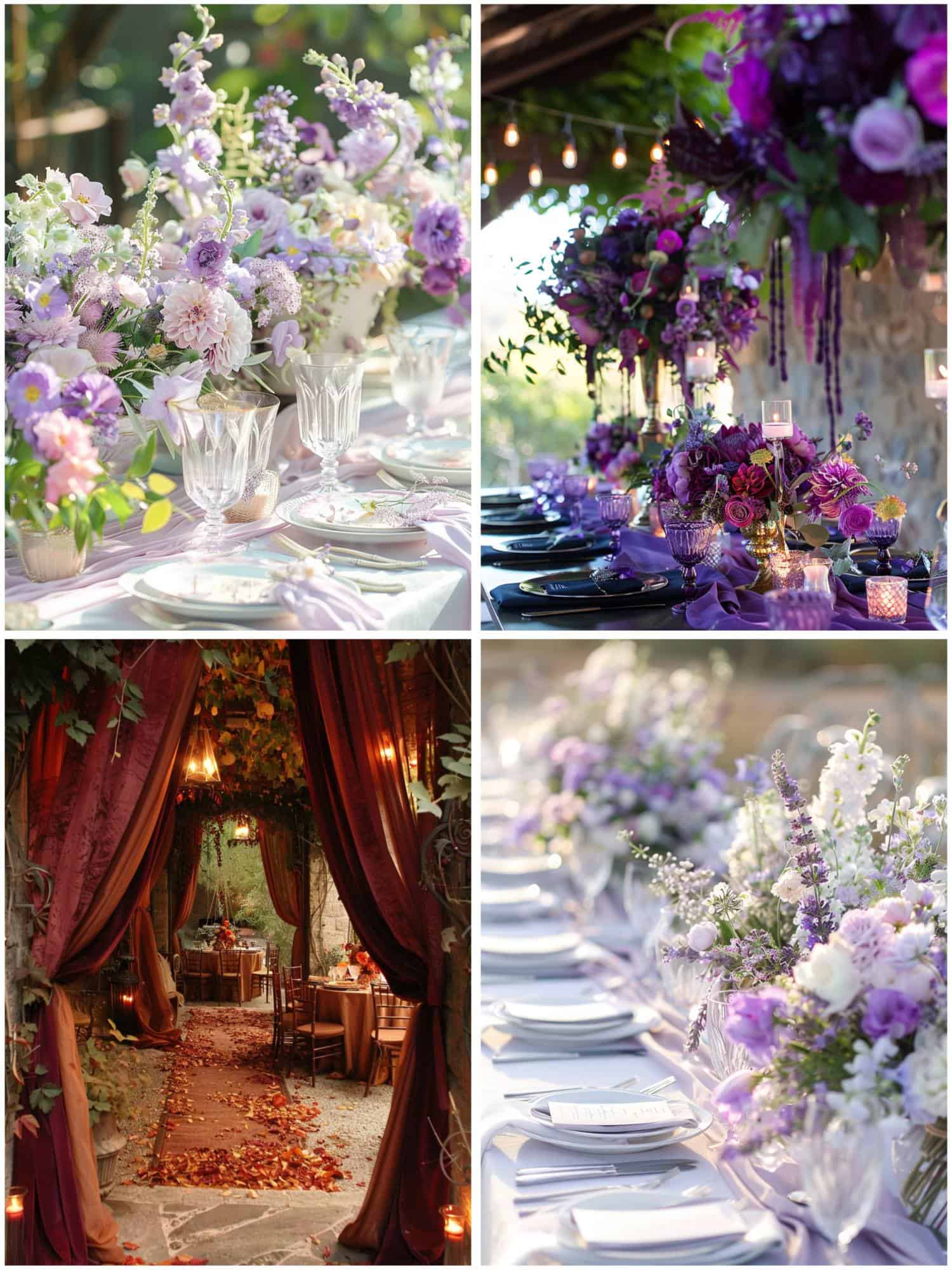 various shades of purple wedding decor