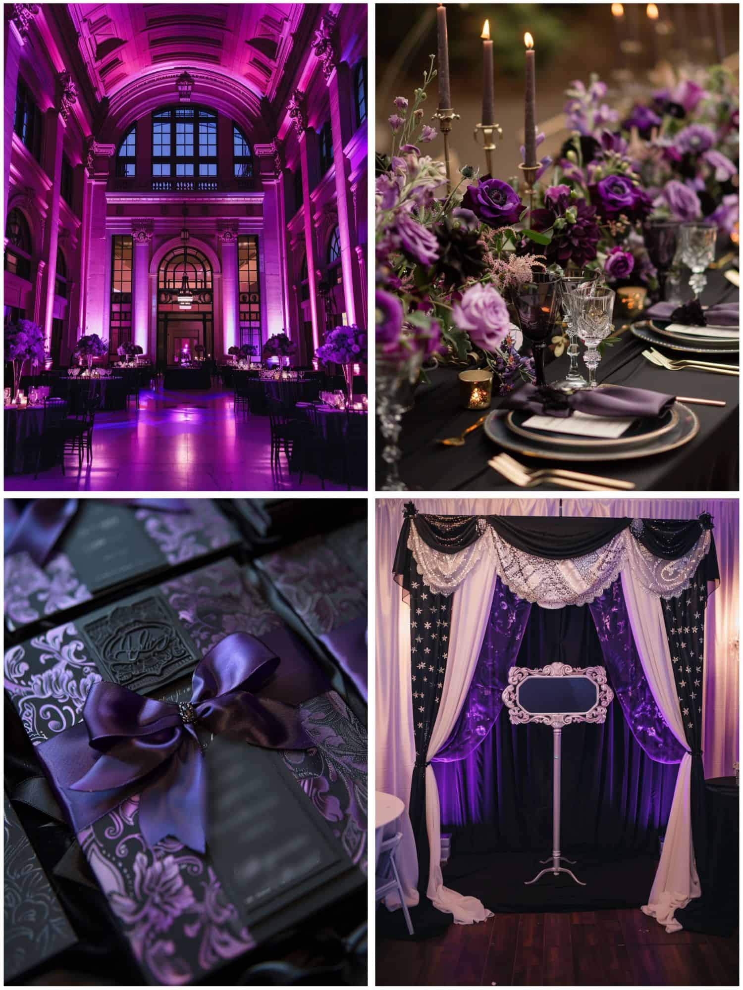 visually stunning black and purple wedding