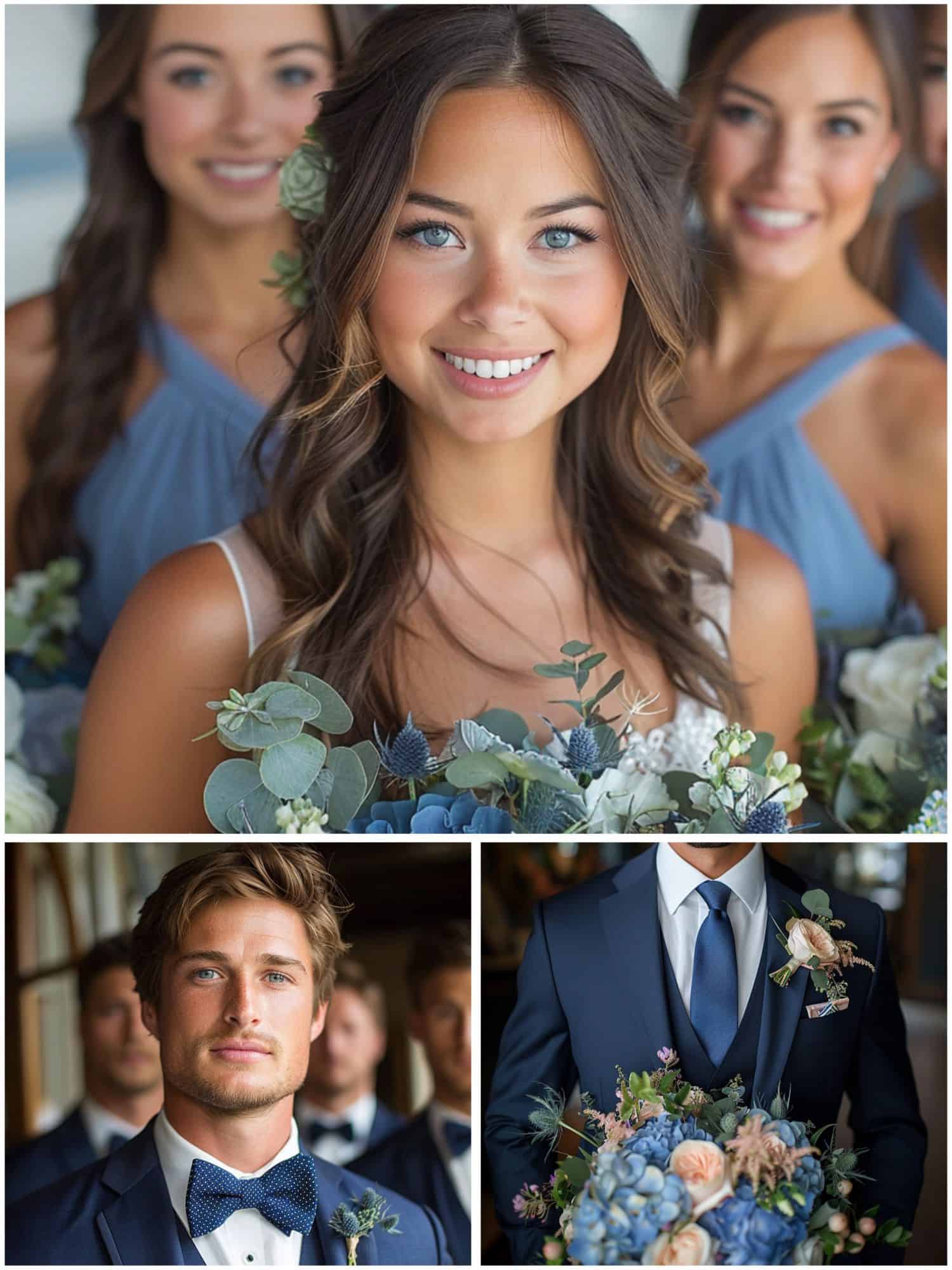 wedding attire in various shades of blue