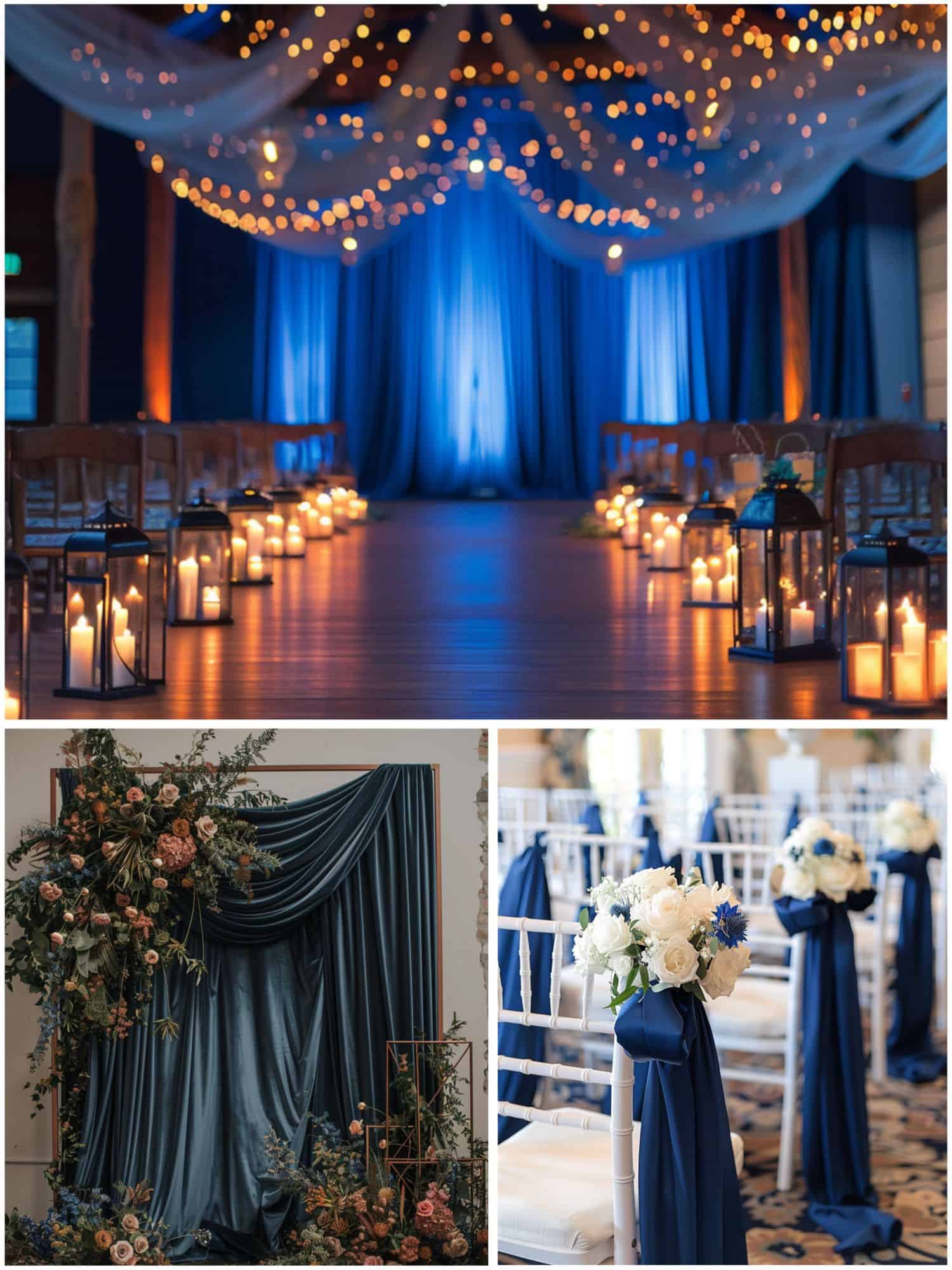 wedding ceremony decor in navy blue