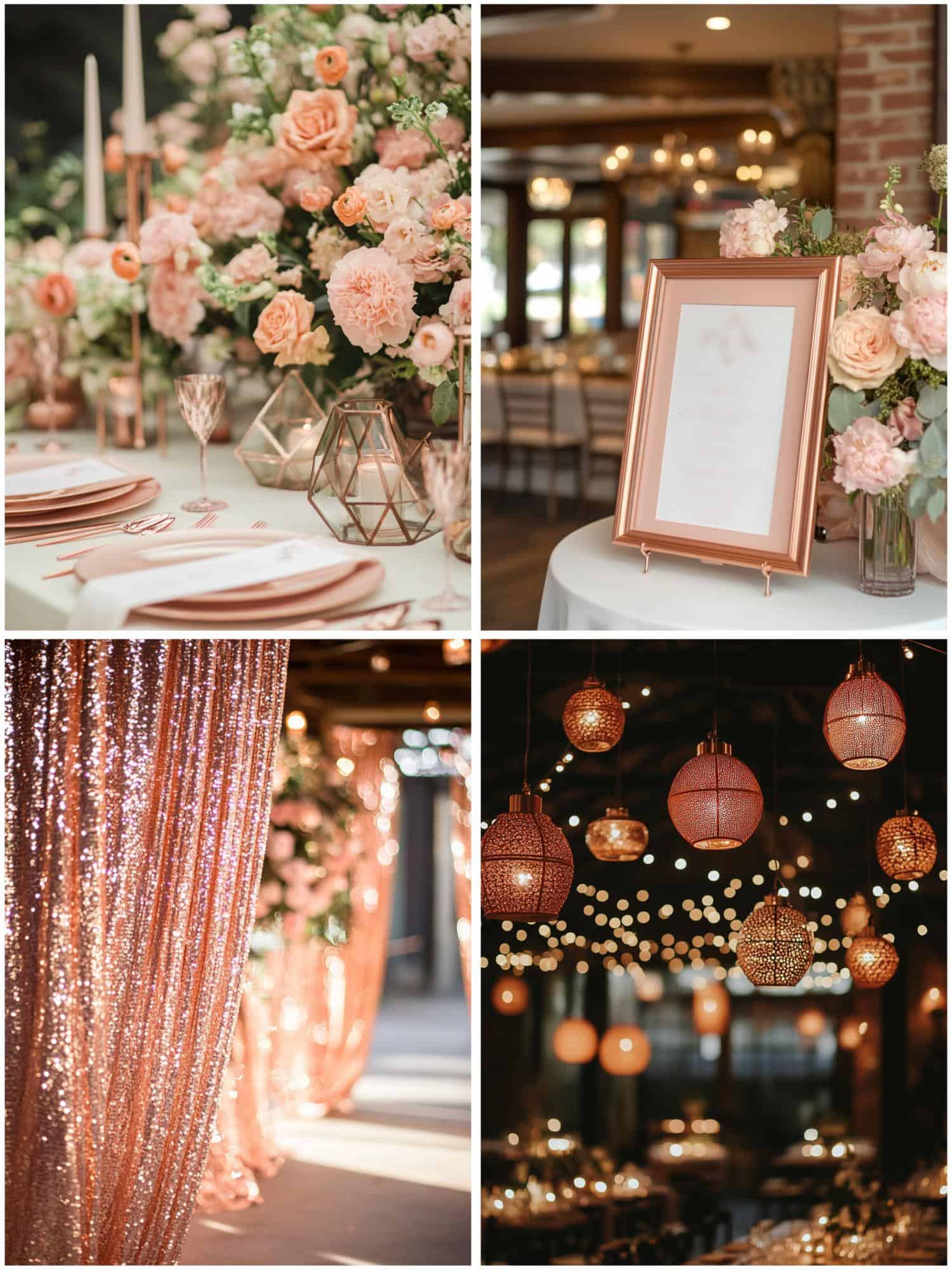 wedding decor in rose gold