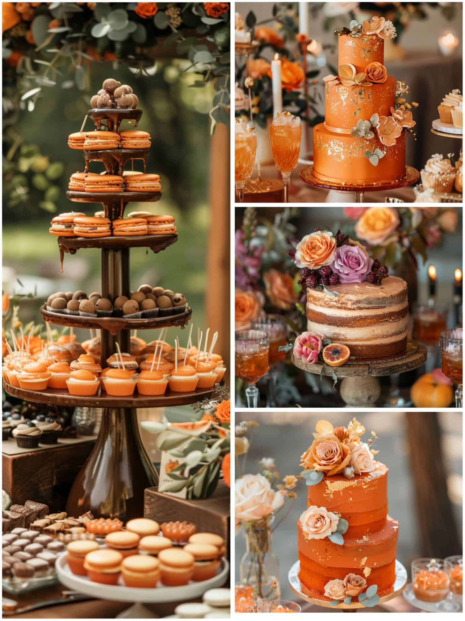 wedding desserts in burnt orange
