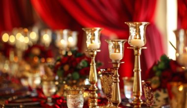 wedding table setting in red and gold