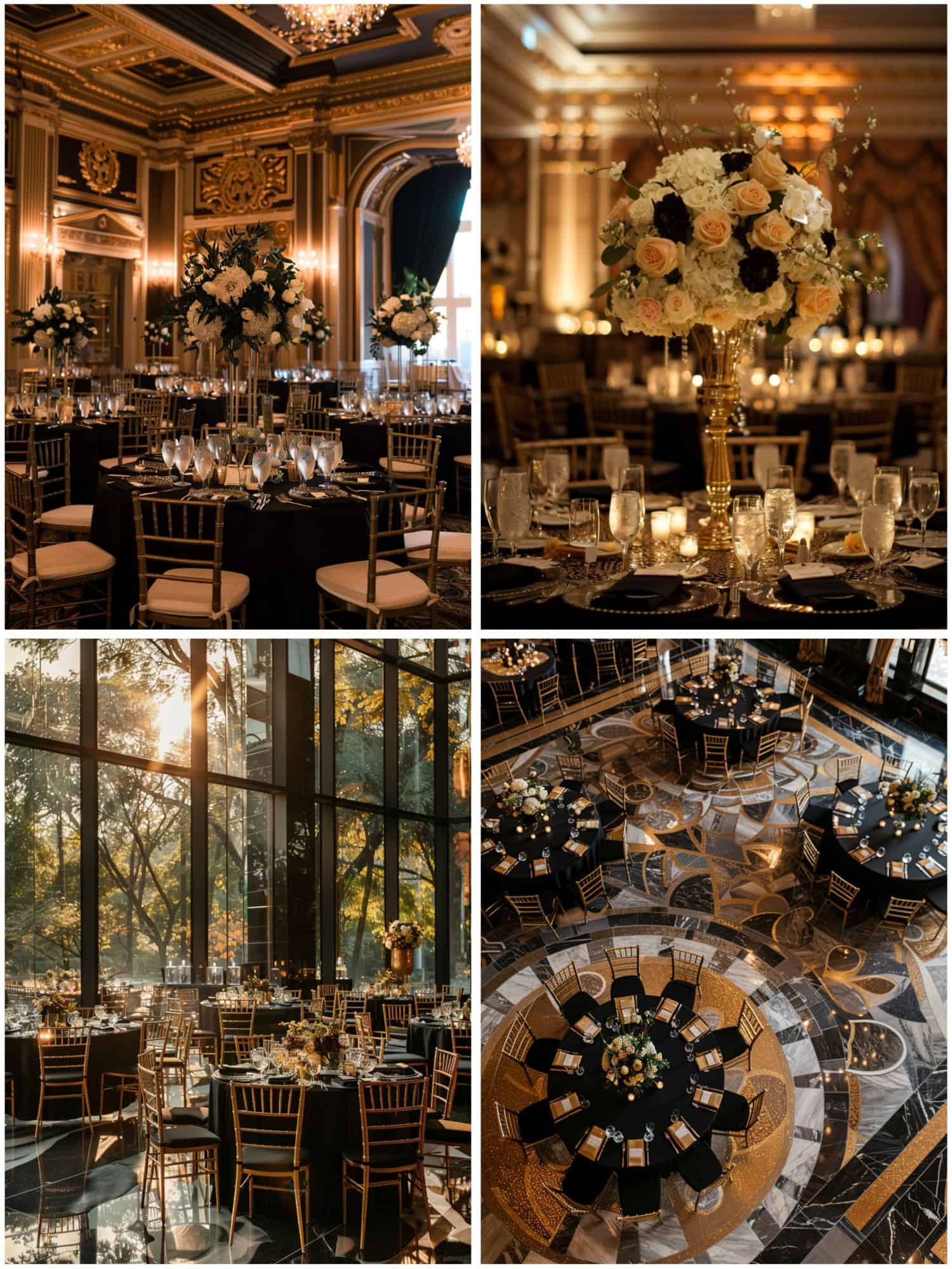 wedding venue in black and gold