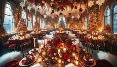 winter wedding with red and gold decor
