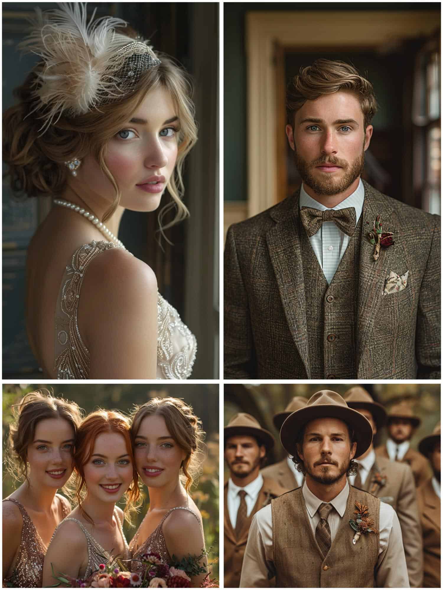 20s wedding theme ideas for bridal party attire