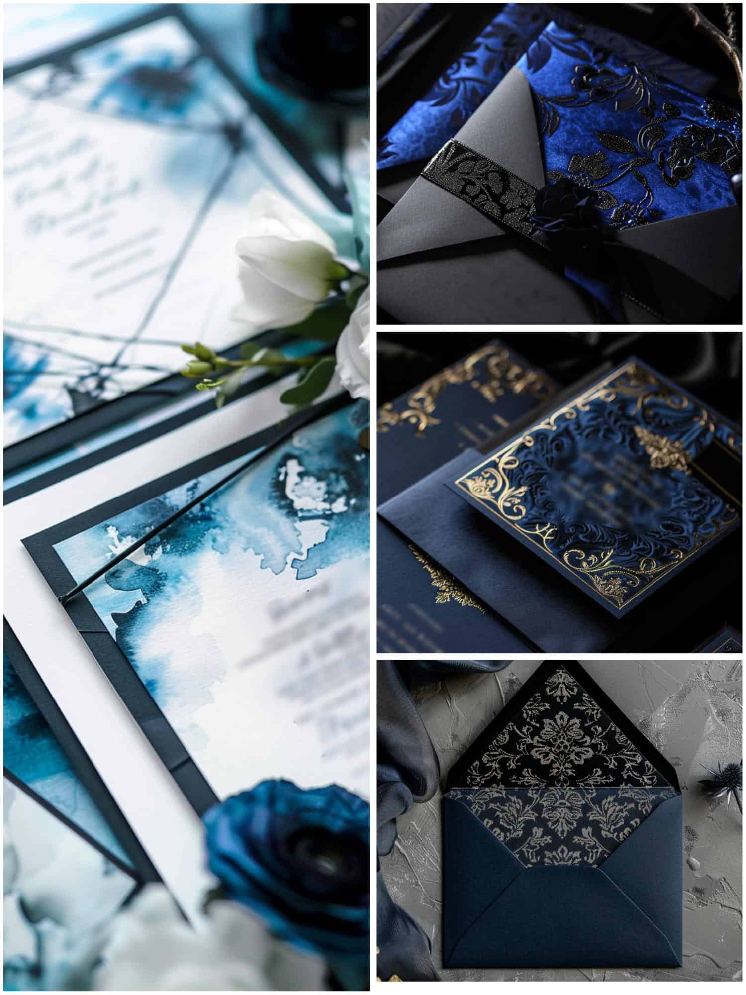 black and blue wedding invitations