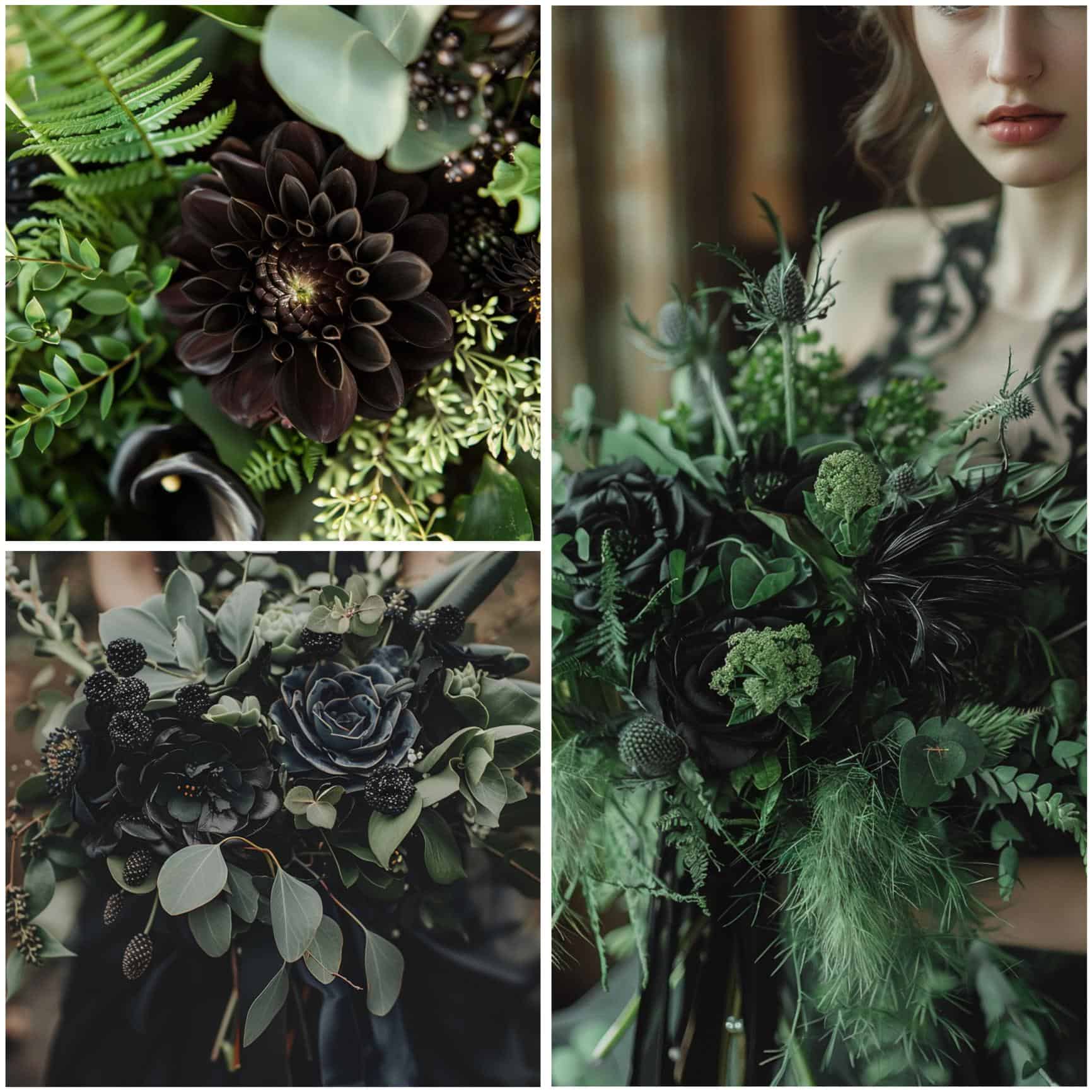 black and green bridal bouquets