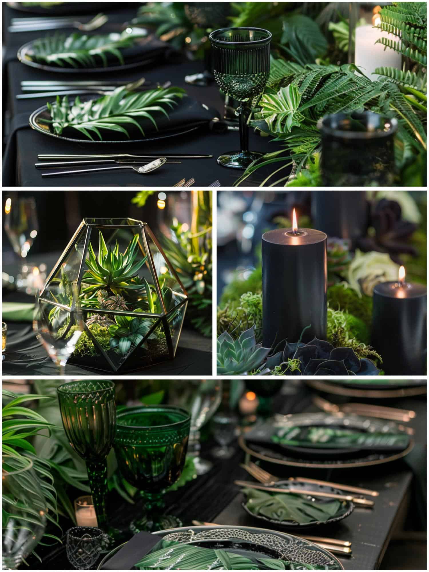 black and green wedding theme ideas for tablescapes