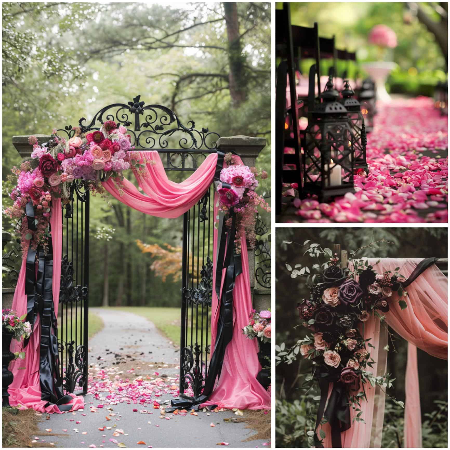 black and pink wedding theme ideas for ceremony decor