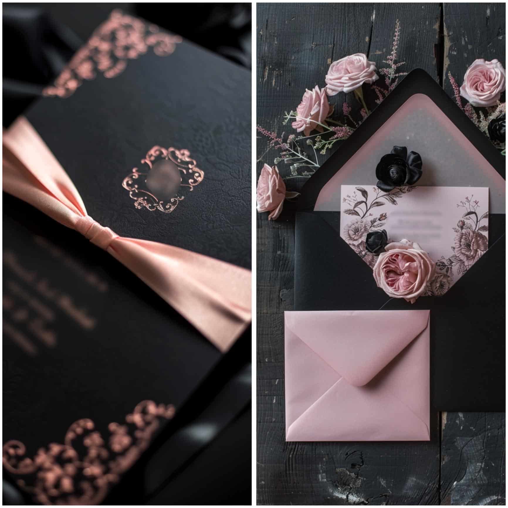 black and pink wedding theme ideas for invitations