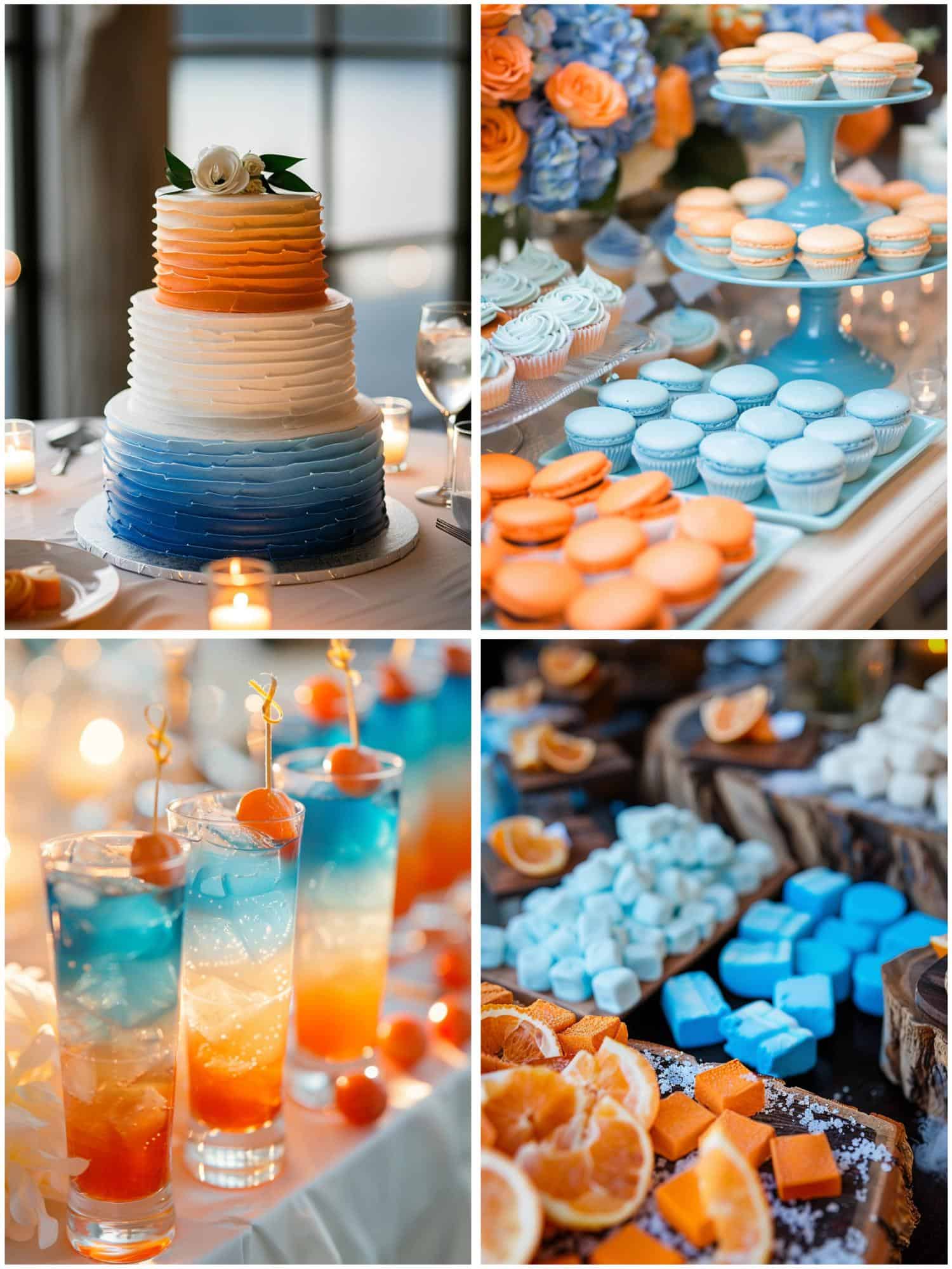 blue and orange desserts and drinks