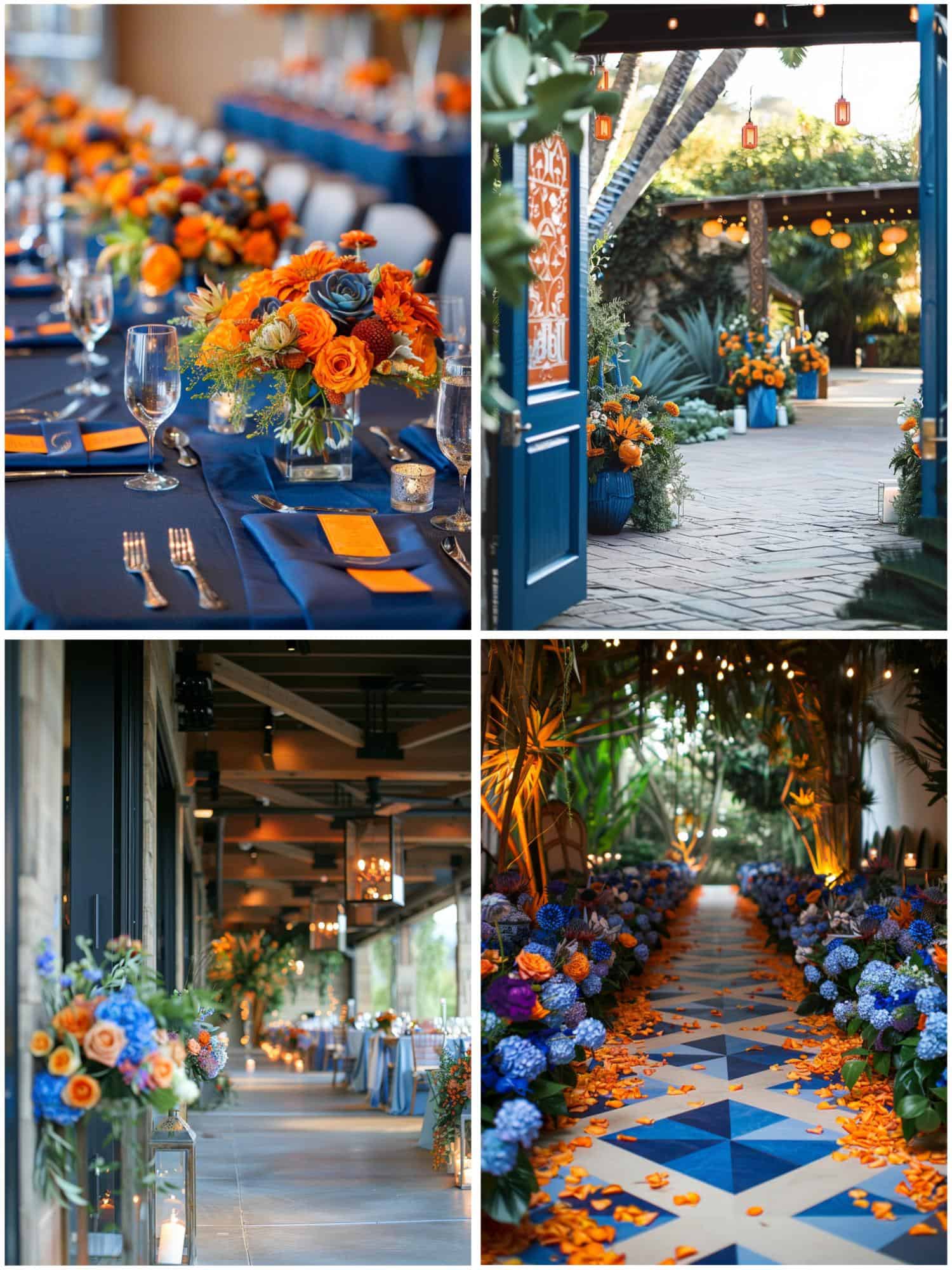 blue and orange wedding decor