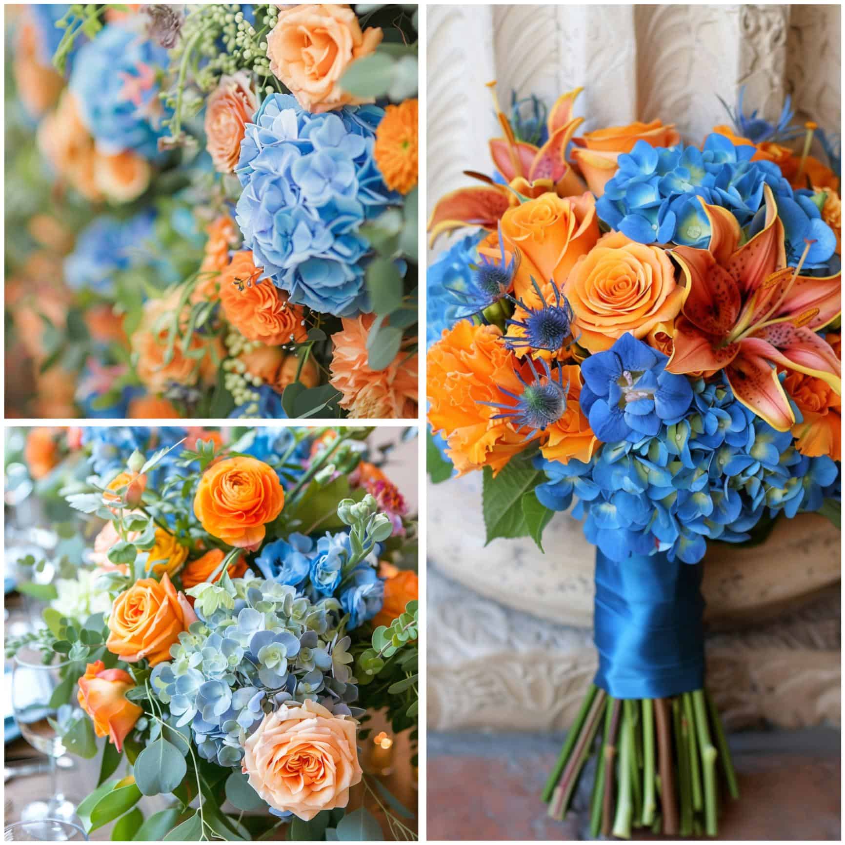 blue and orange wedding flowers