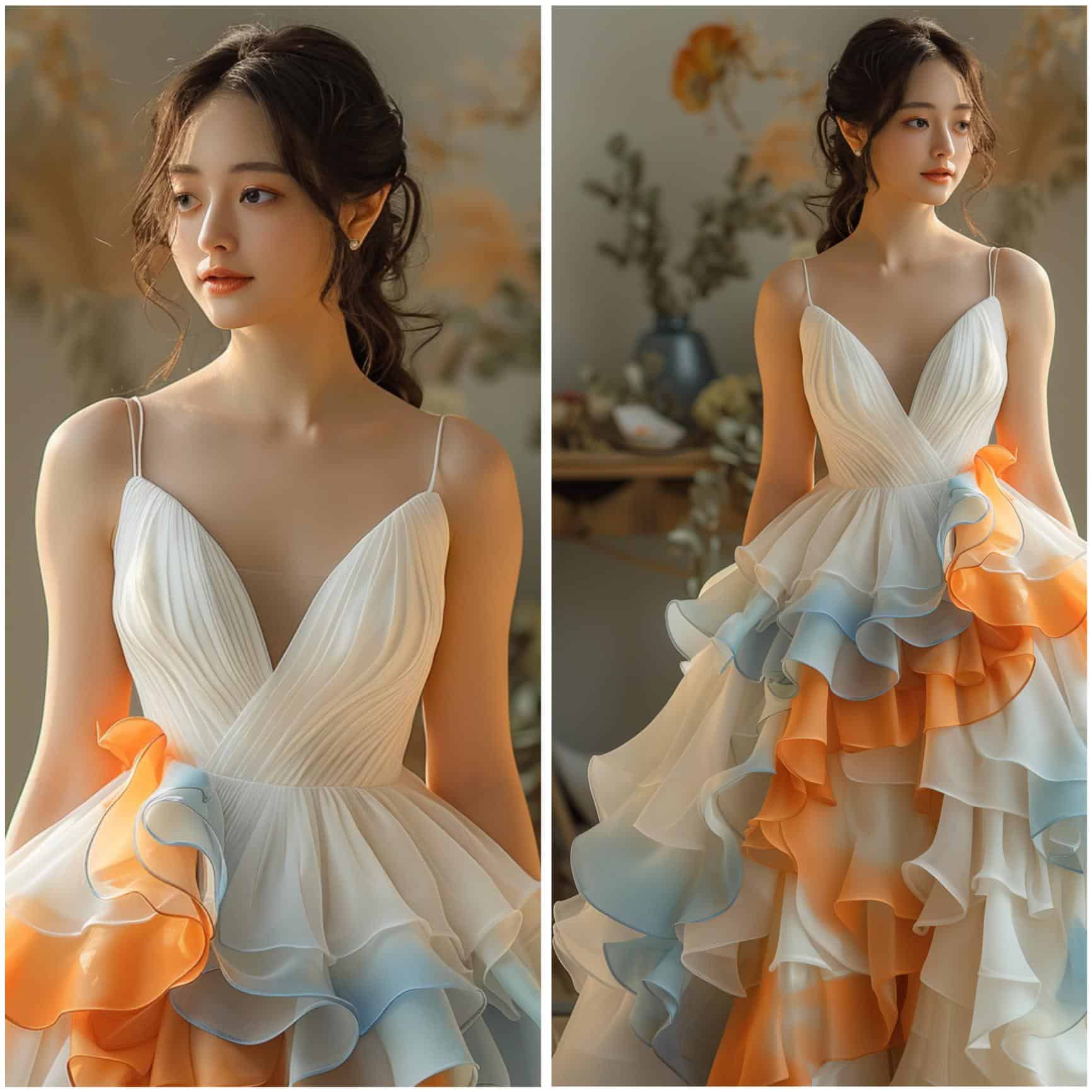 blue and orange wedding theme ideas for bridal attire