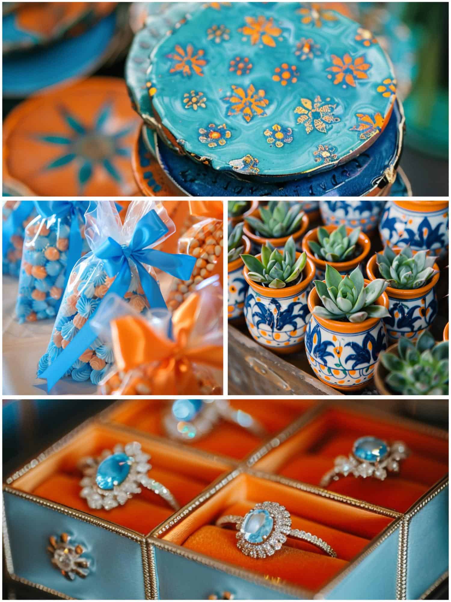 blue and orange wedding theme ideas for favors