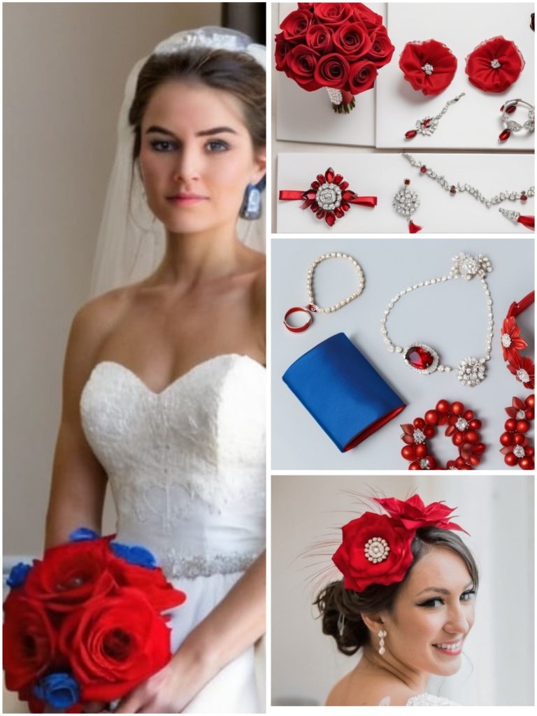 blue and red bridal accessories