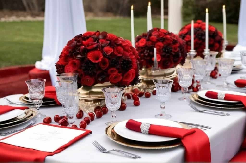 blue and red themed wedding reception tablescape