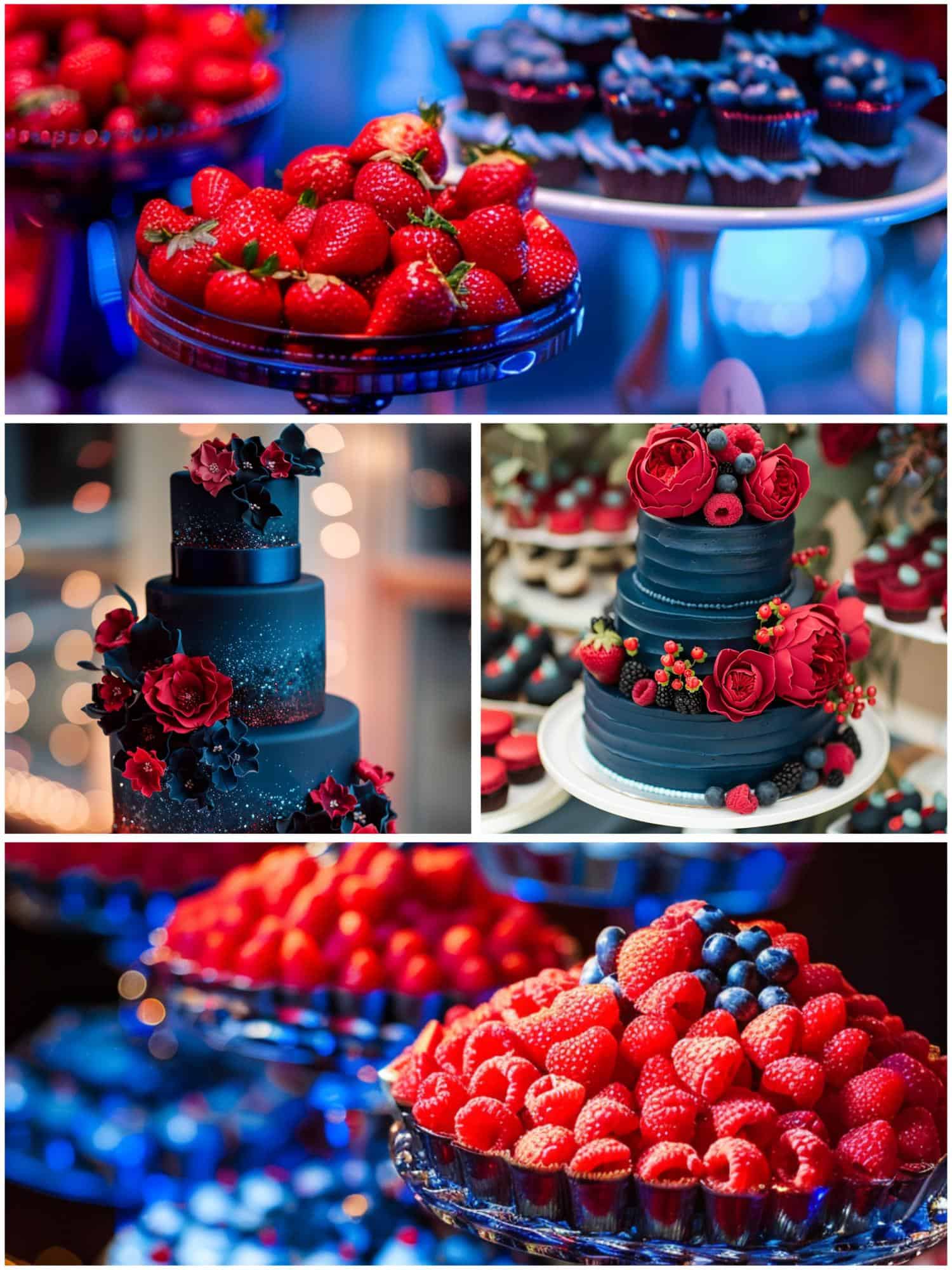 blue and red wedding desserts