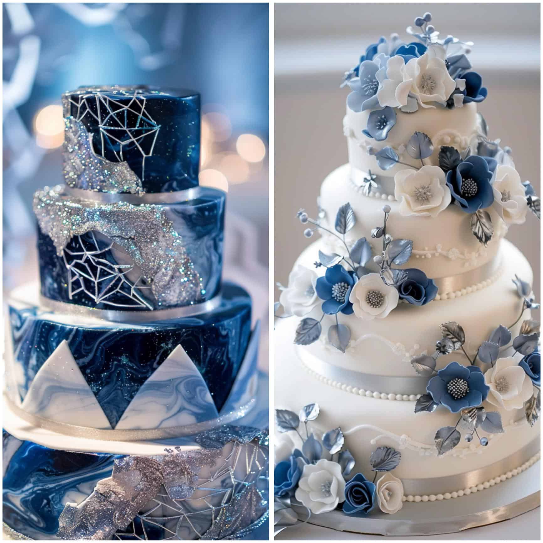 blue and silver wedding cakes