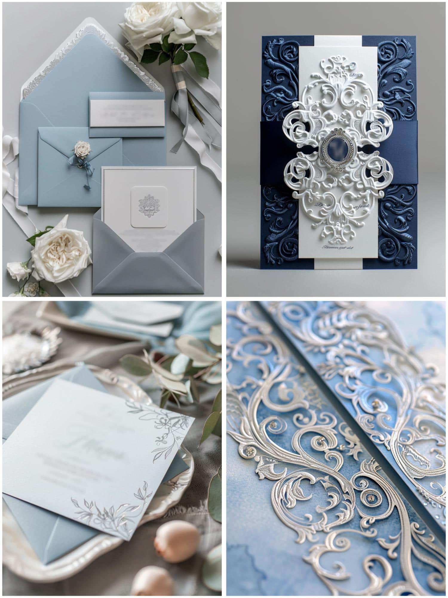 blue and silver wedding invitation suites