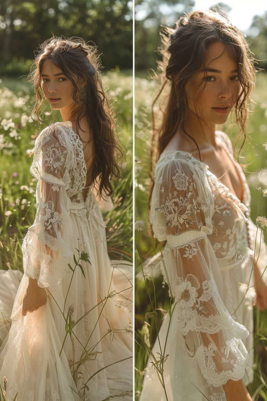 bohemian bridal attire for a nature-themed wedding