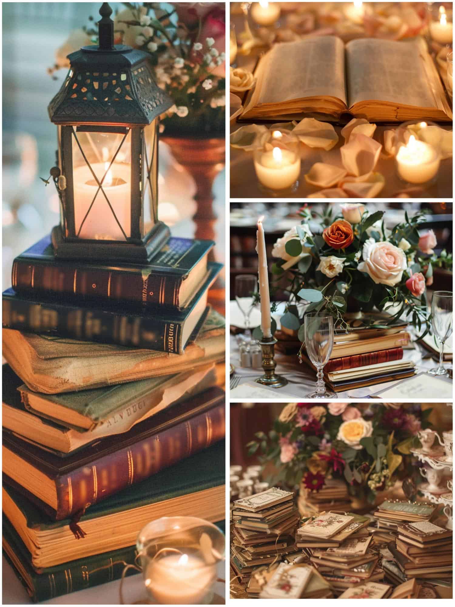 books used as centerpieces and decor