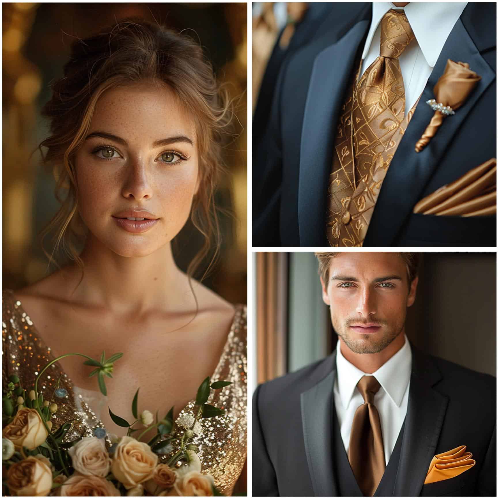 bridal party attire in gold