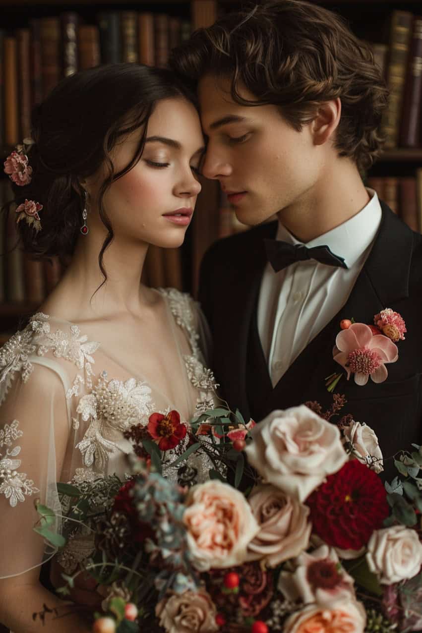 bride and groom in classic wedding attire