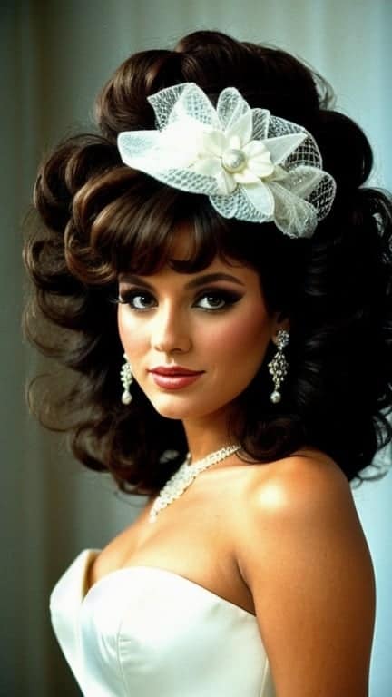 bride with 80s-inspired big hair