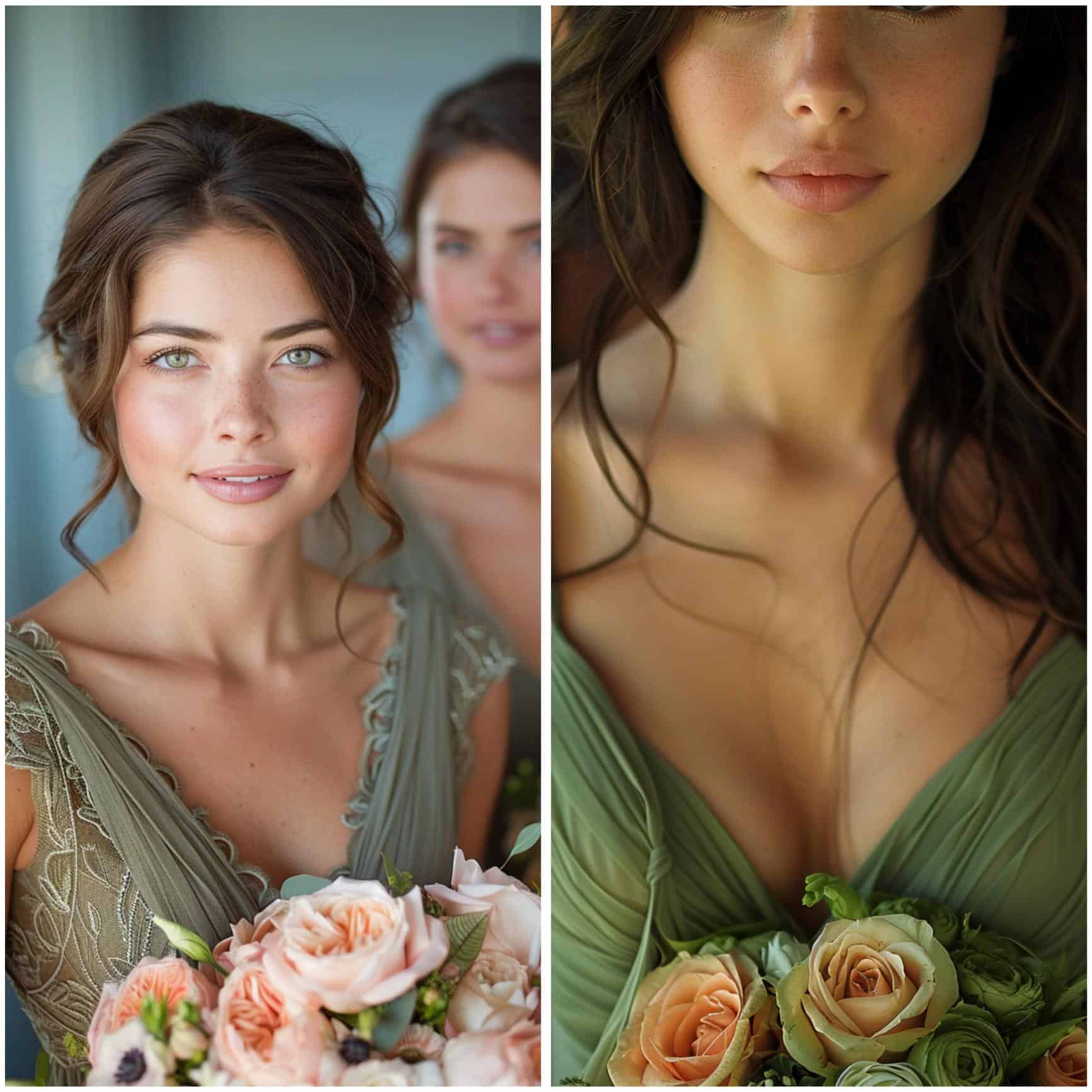 bridesmaids in olive green dresses