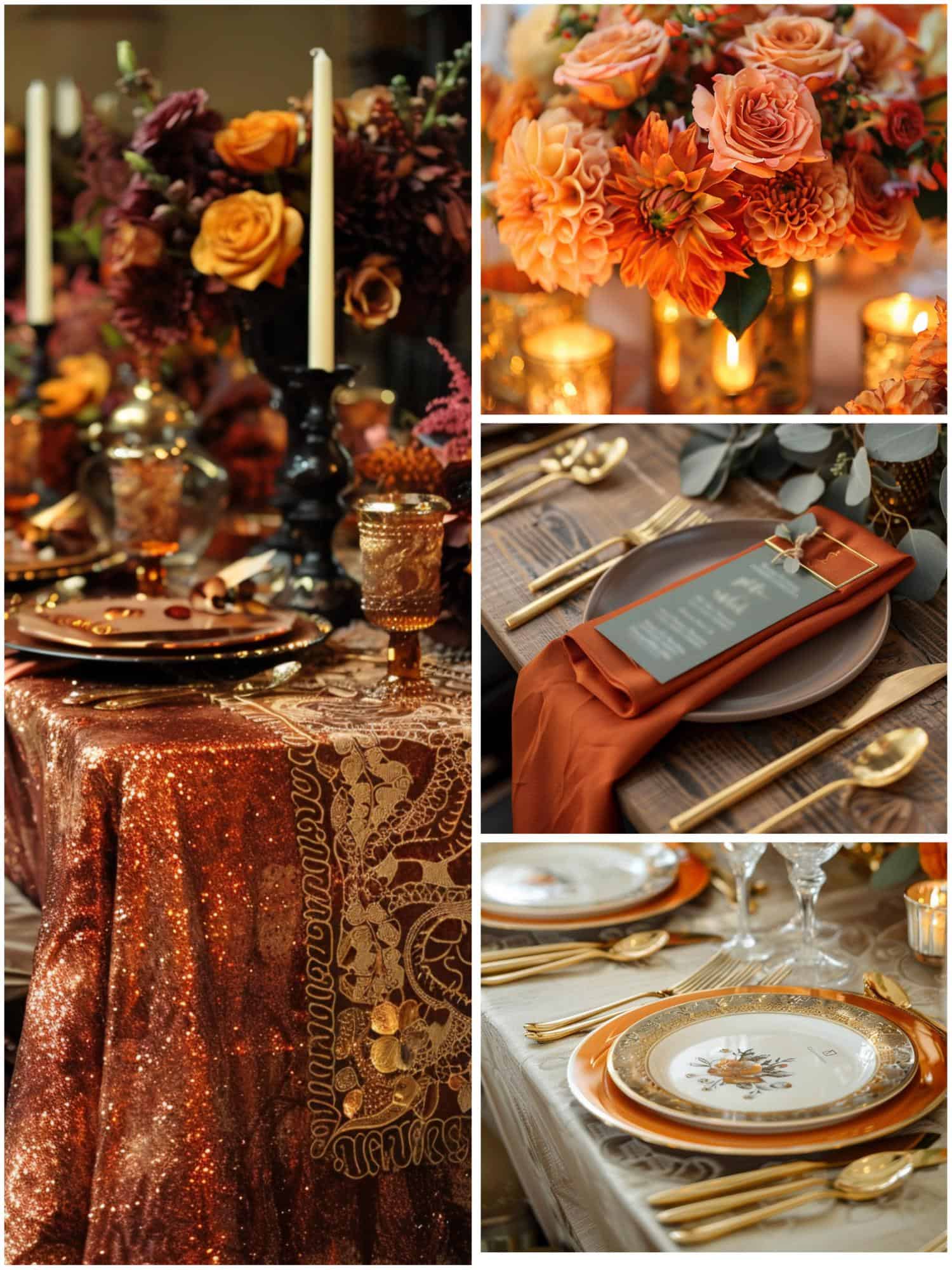 burnt orange and gold wedding tablescapes