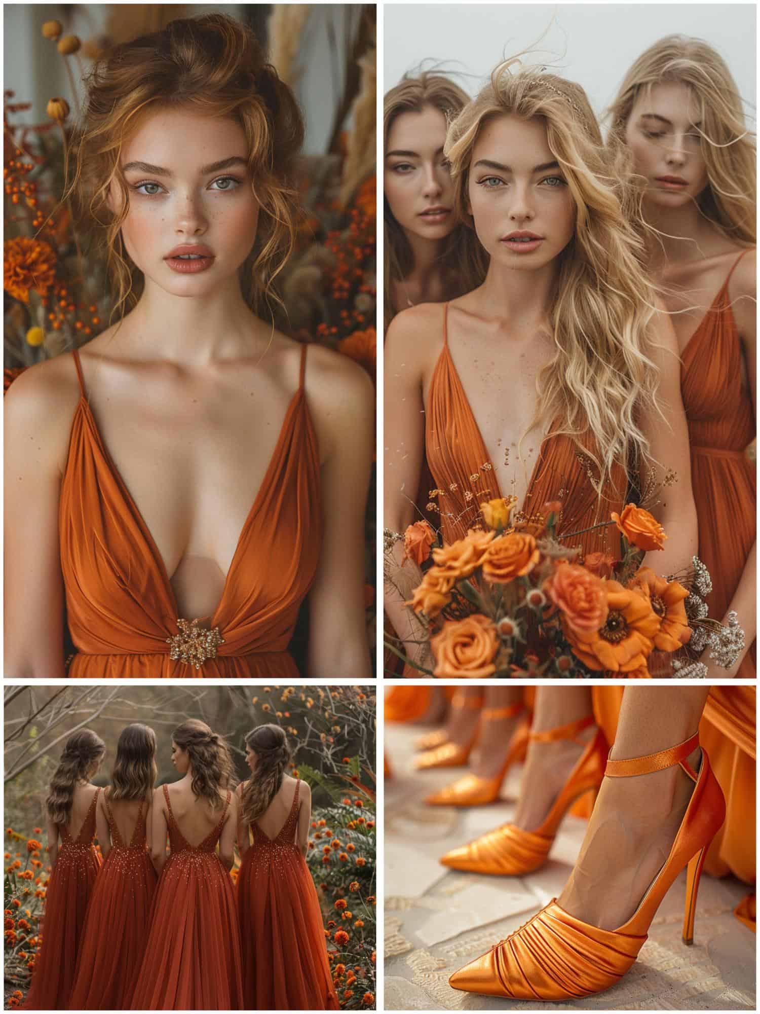 burnt orange and gold wedding theme ideas for bridesmaids