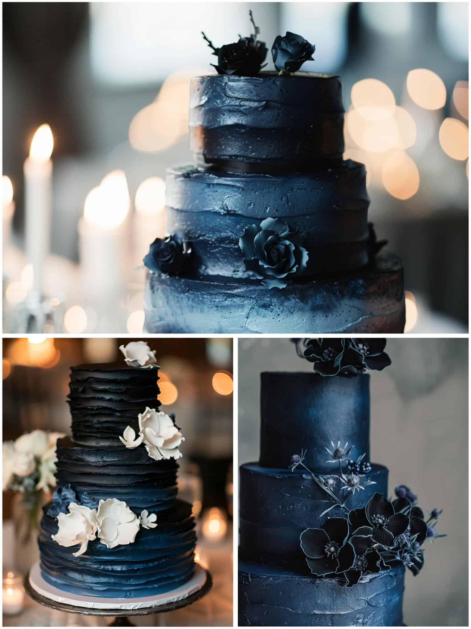 cakes for a black and blue wedding