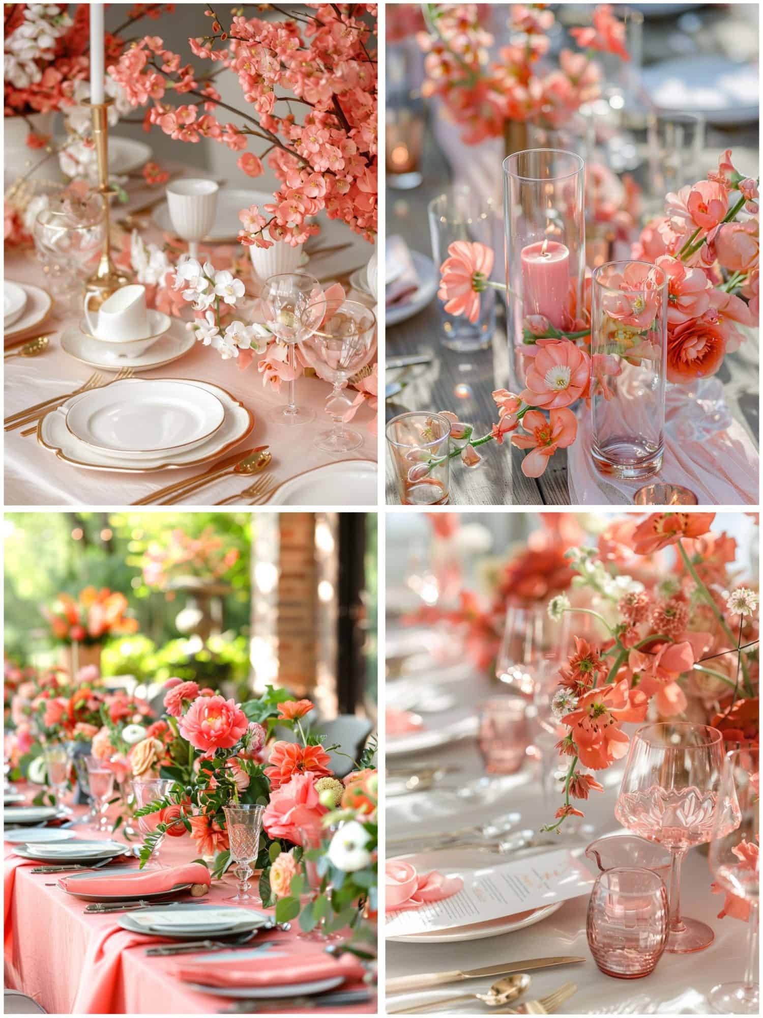coral-themed wedding reception tablescapes