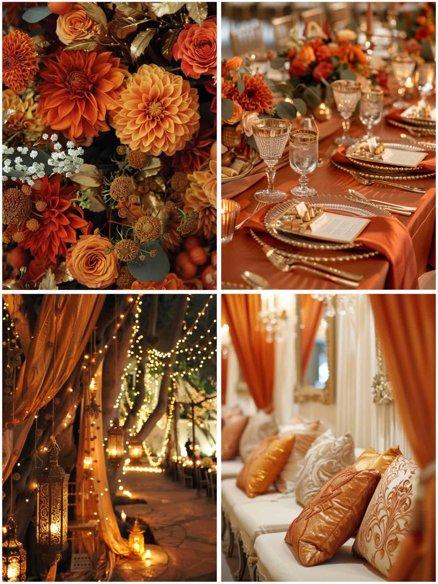 decor for a burnt orange and gold wedding