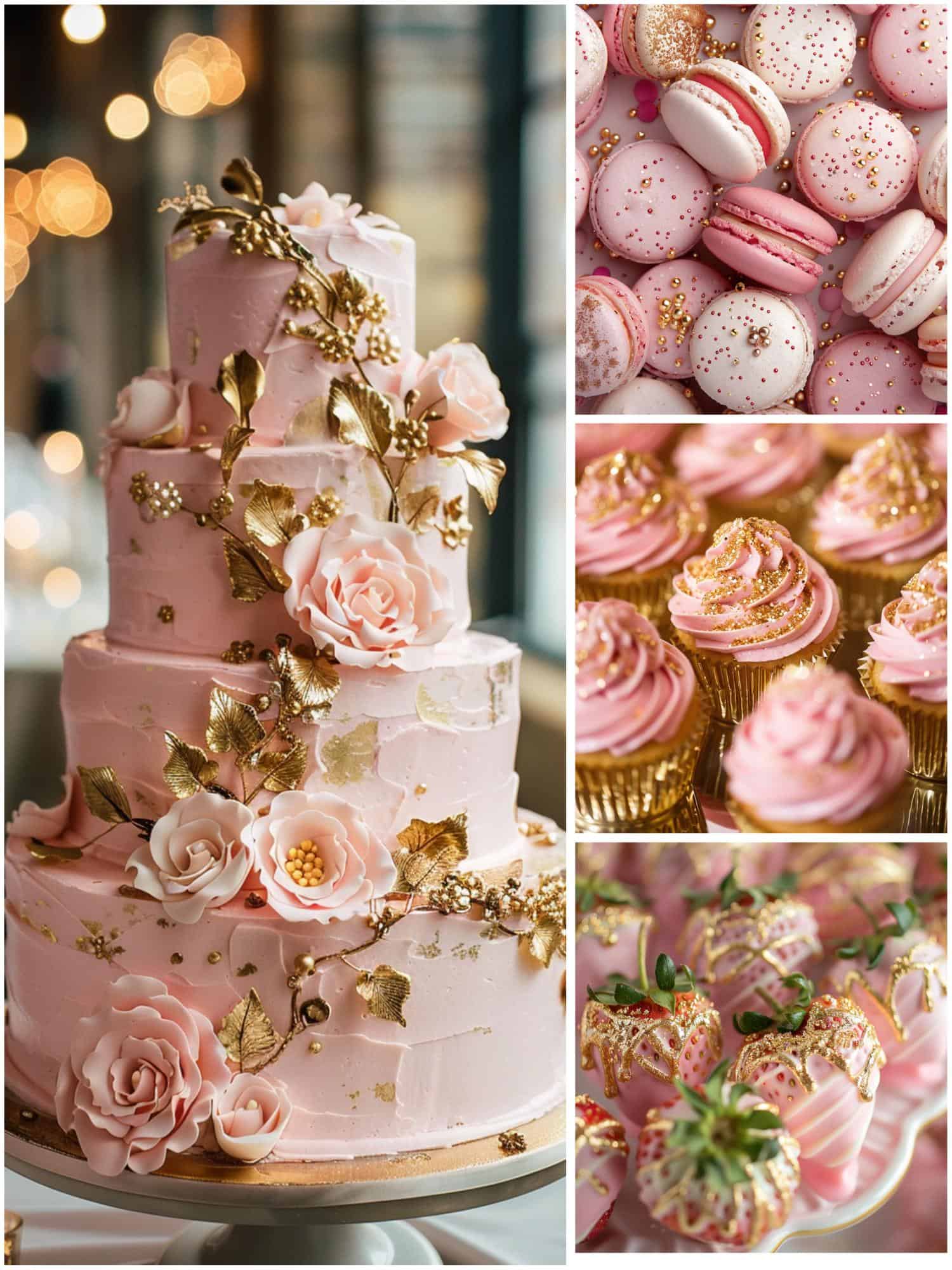 desserts in pink and gold