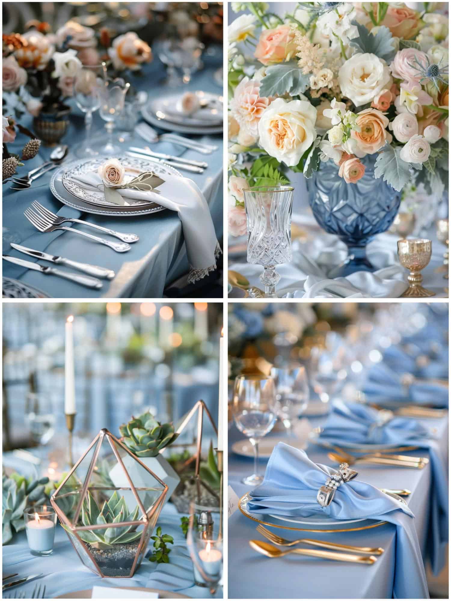 dusty blue wedding table settings