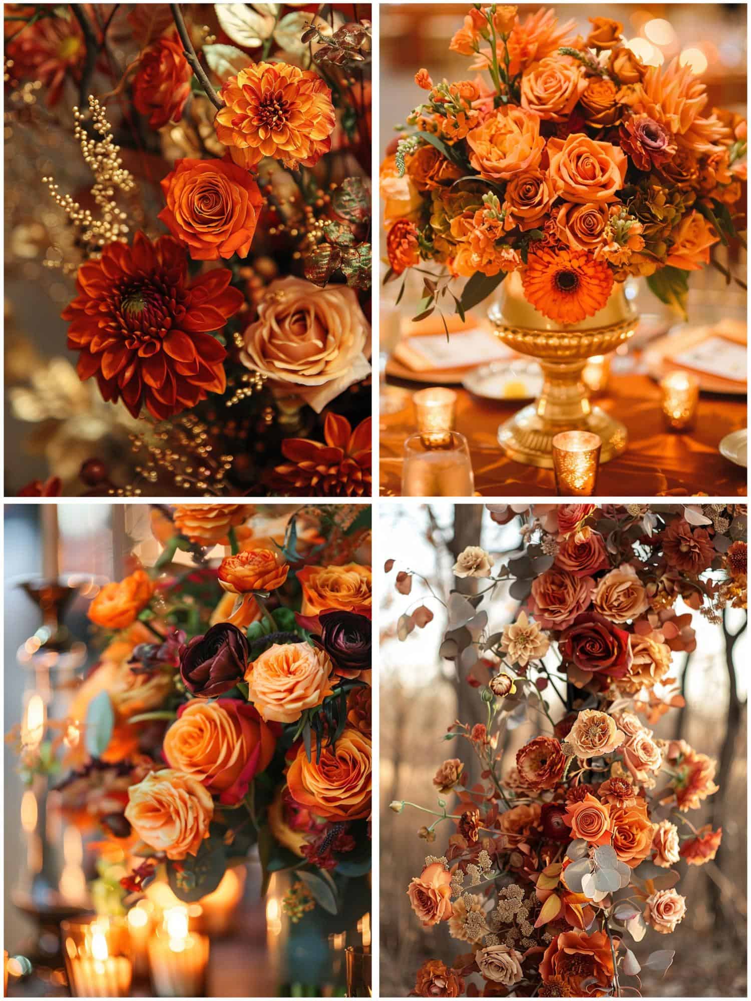 floral arrangements with burnt orange and gold