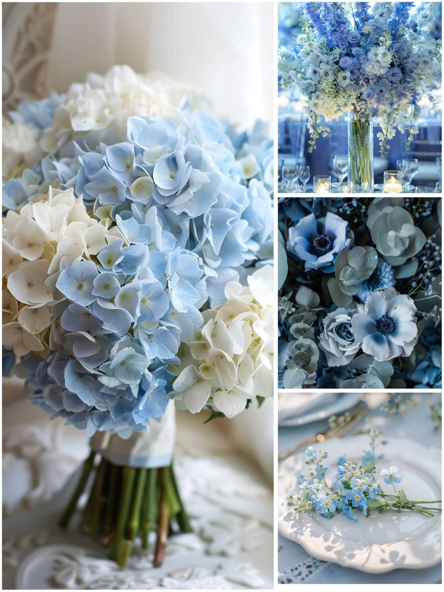 floral arrangements with light blue details