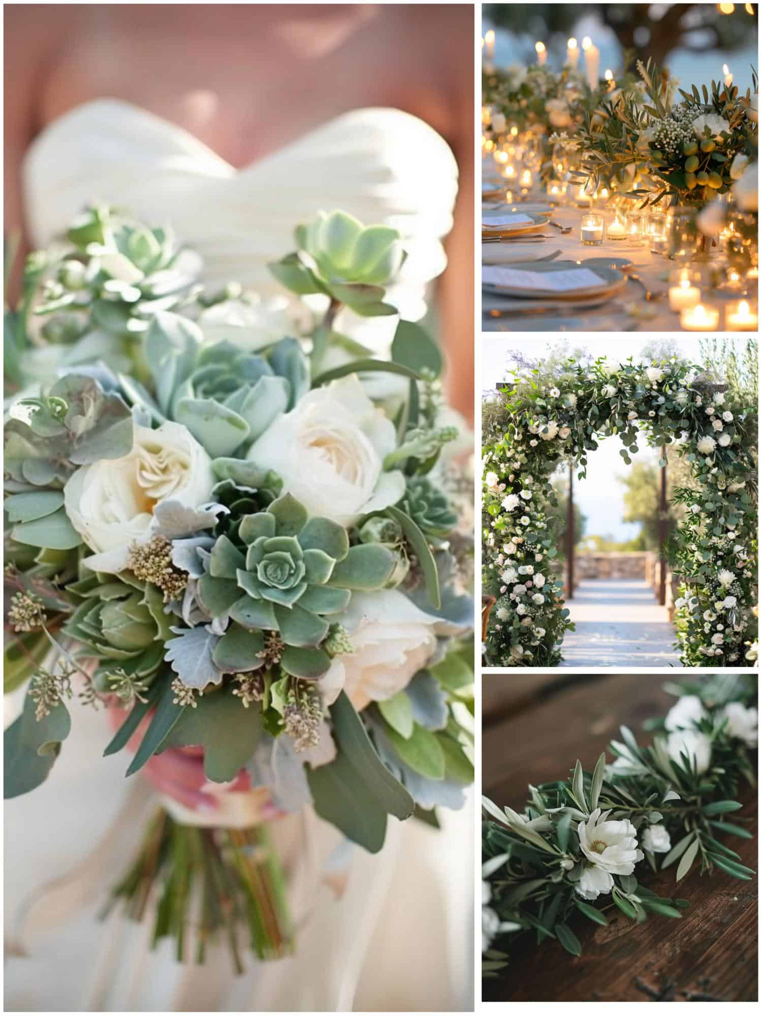 floral wedding details in olive green