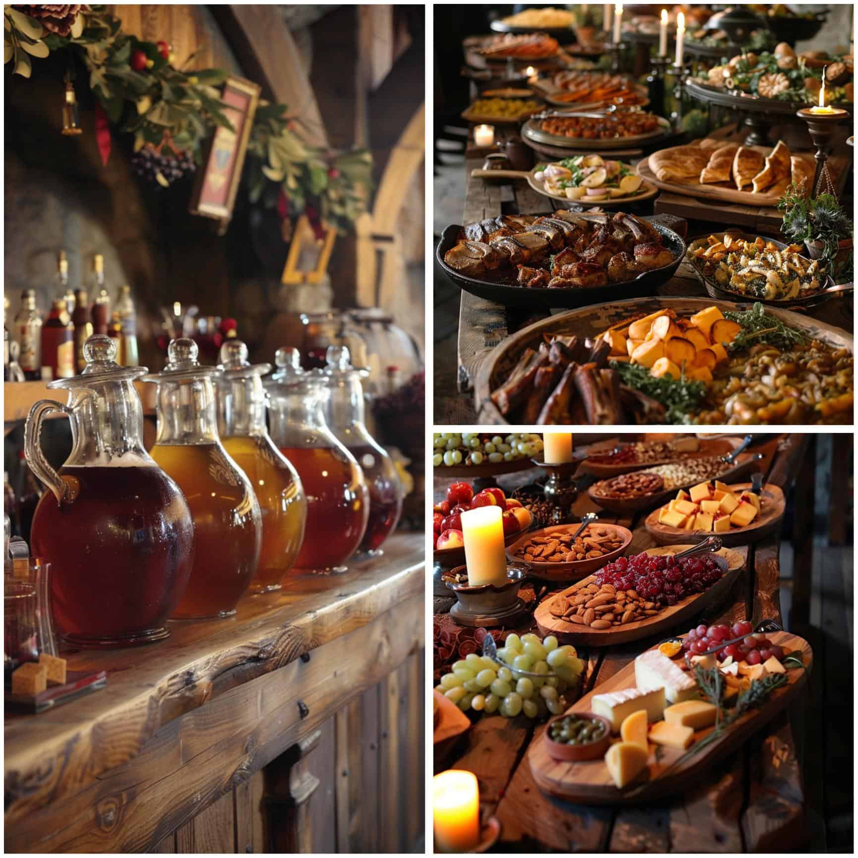 food and drinks for a medieval-themed wedding