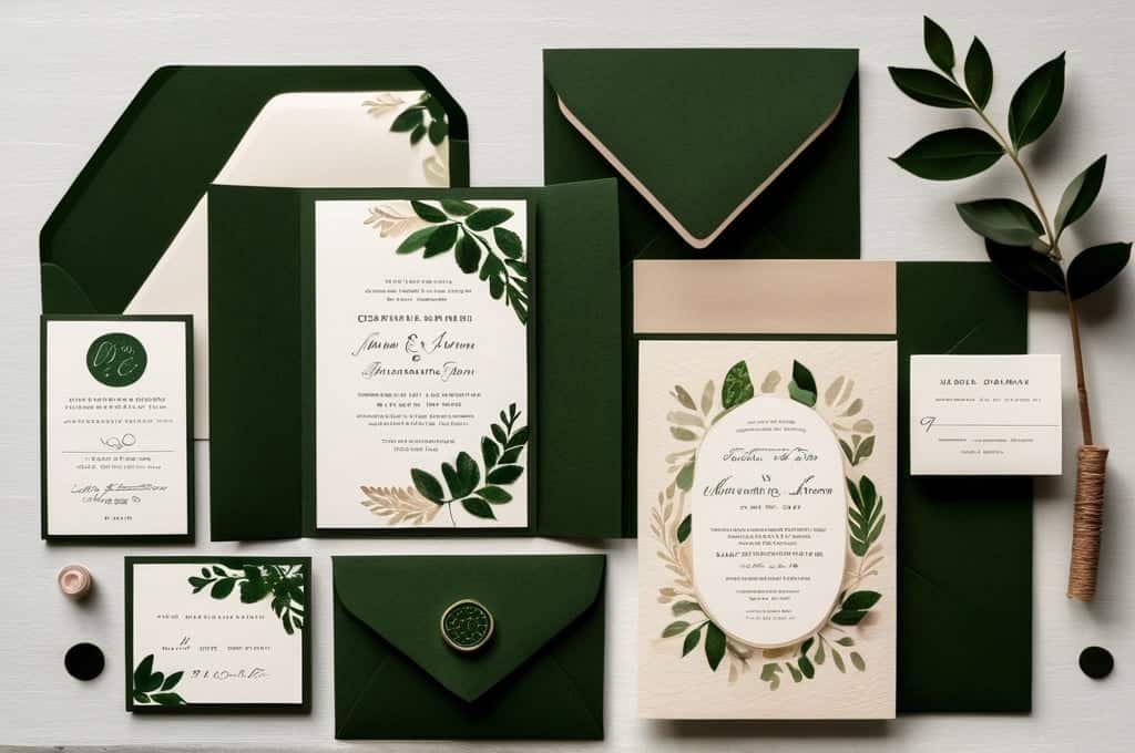 forest green wedding invitation suite