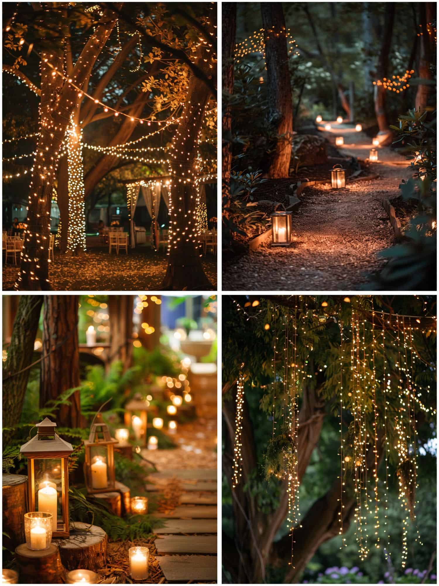 forest green wedding theme ideas for romantic lighting