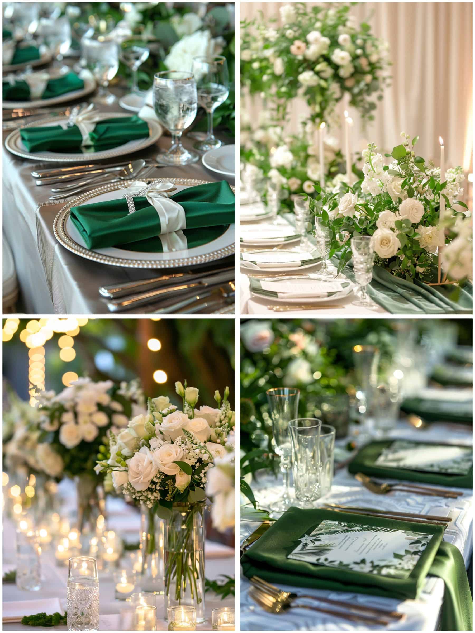 green and white reception tablescapes