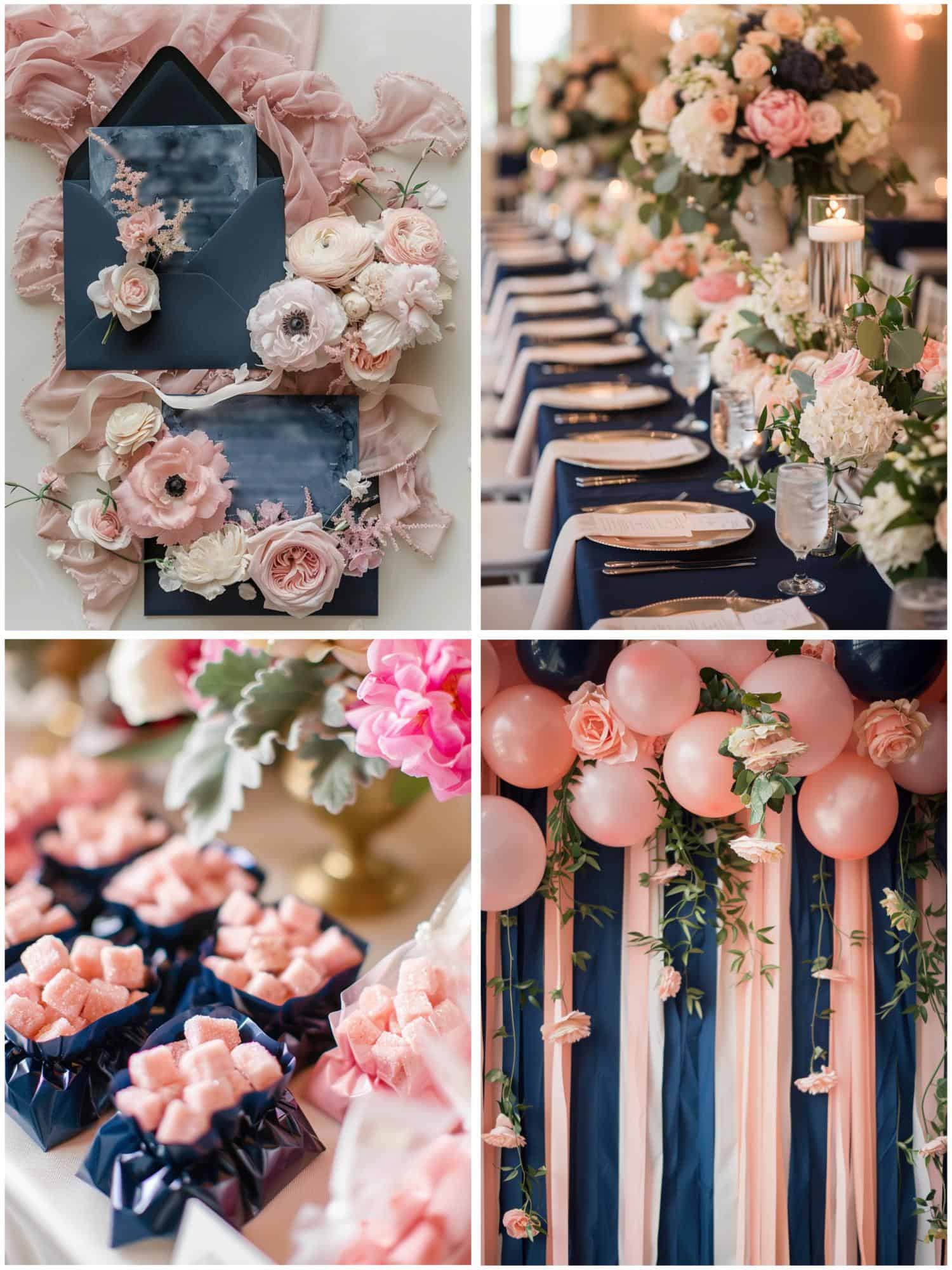 ideas for personalizing a navy blue and blush pink wedding