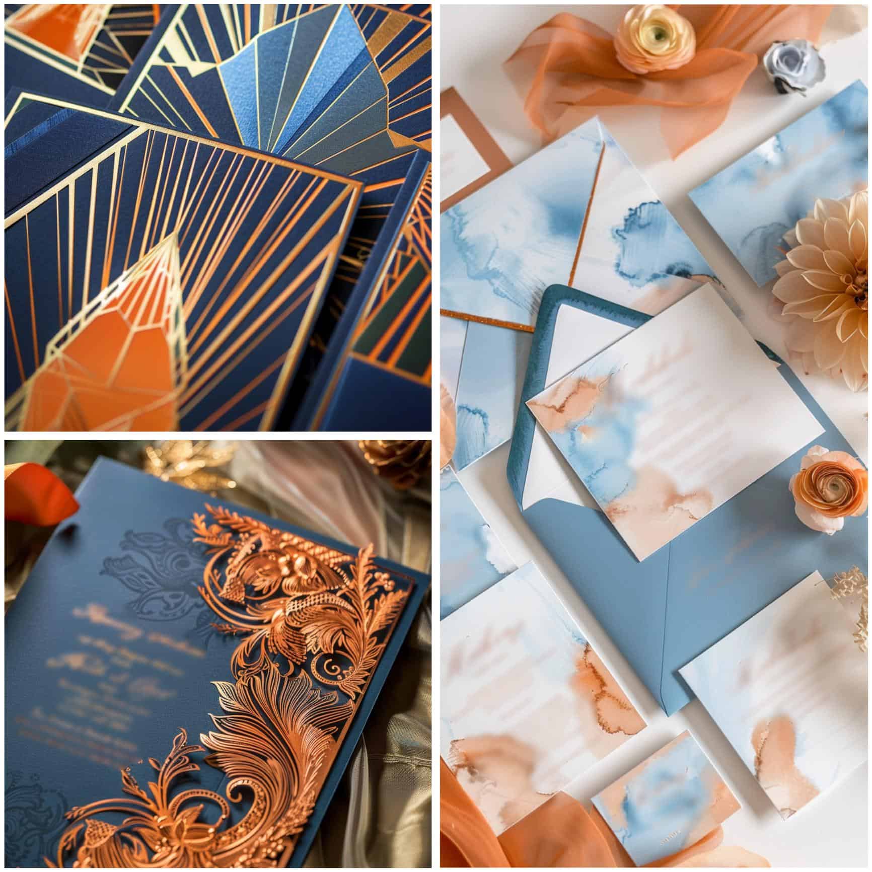 invitations for a blue and orange wedding