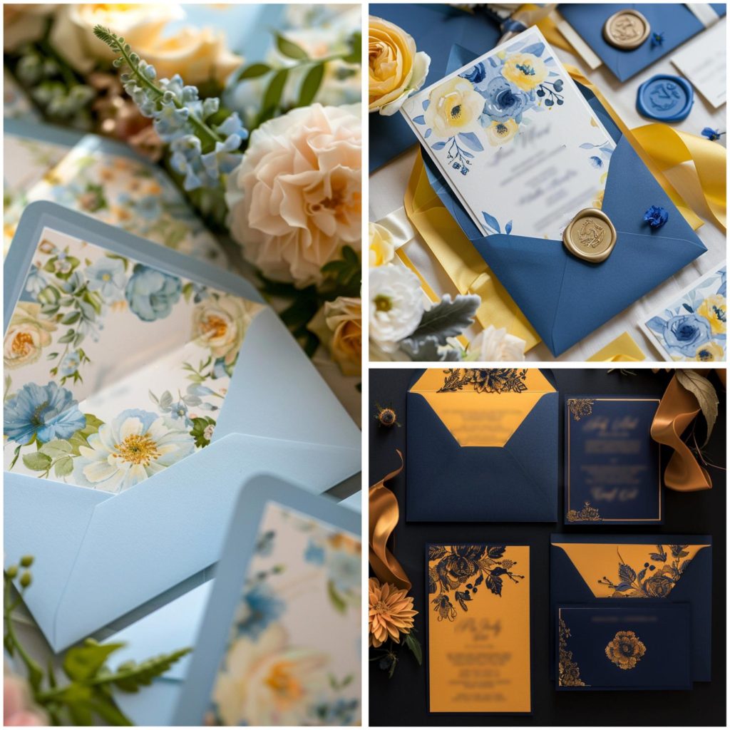 invitations for a blue and yellow wedding